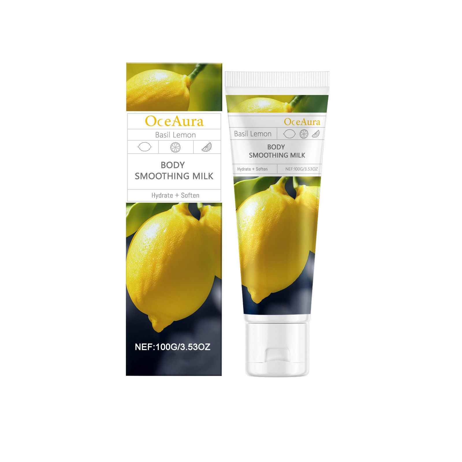 Basil Lemon Body Lotion, Deep Moisturizer for Sensitive Skin, Refreshing Body Care ,100g
