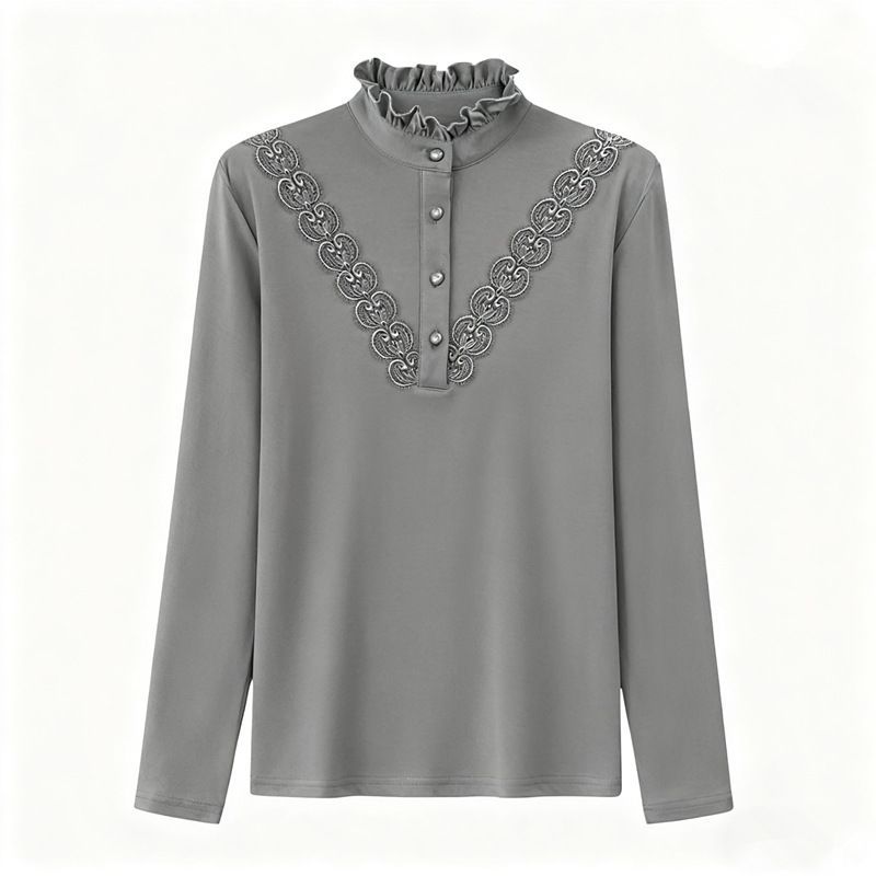 German Wool Semi High Collar Warm Long Sleeve Base Shirt For Women