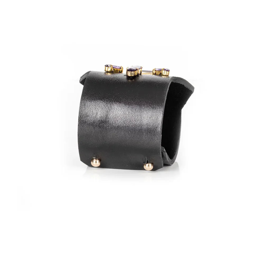 The Dark Violet Crown Crystal Leather Cuff Bracelet