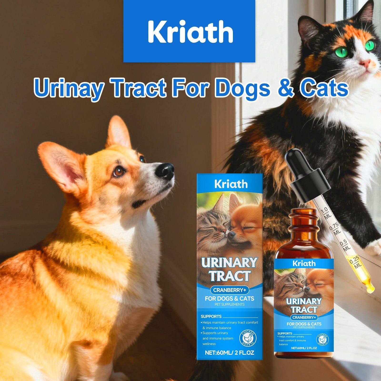 Pet Care Urinary Support Drops for Cats Dogs, Gentle, Nourishing, Easy to Use ,60ml