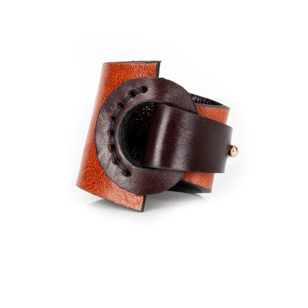 The Dark Architectural Dual-Tone Leather Statement Cuff Cognac