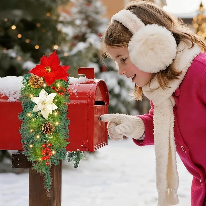 Christmas Mailbox Swag Garland Battery Powered Lighted Christmas Artificial Garland