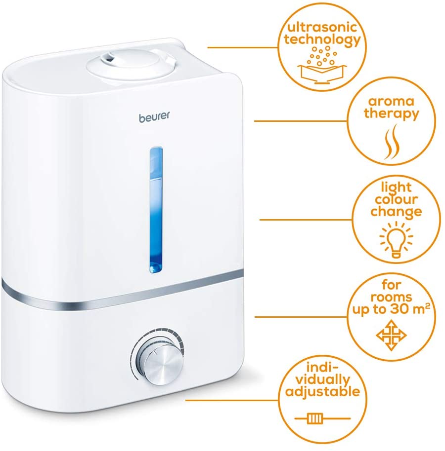 BEURER LB45 Air Humidifier with ultrasonic atomisation | with Aroma Function |Suitable for Rooms up to 30m² | Quiet Operation