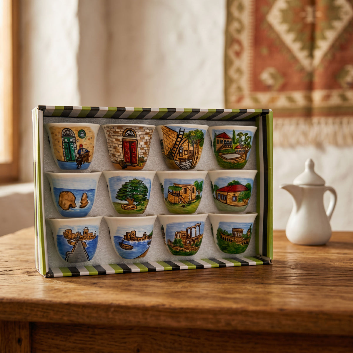 Handi Made Handpainted Lebanese Coffee Cups – Villages (Set of 12) (Delivered in up to 7 days)