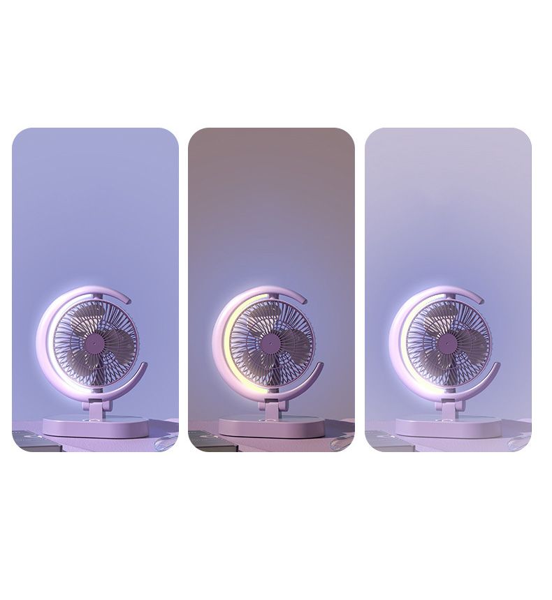Portable Desktop Fan USB Charging Small Fan Moon Shape Fan With Light