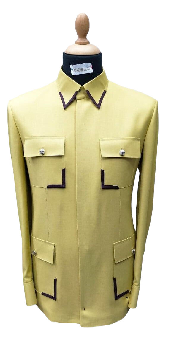 Safari Suit for Men Vintage Stylish Coat pant Classic Formal Suit.