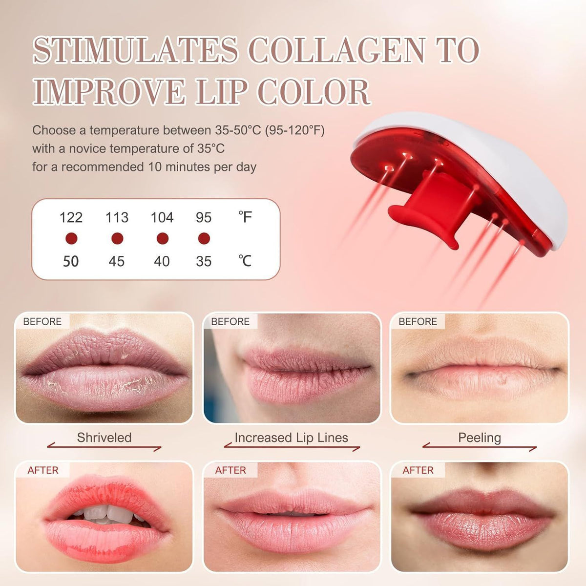 Lip Plumper Device Red Light Therapy 2 in 1 Lip and Eye Care Tool with Heated for Anti-Aging