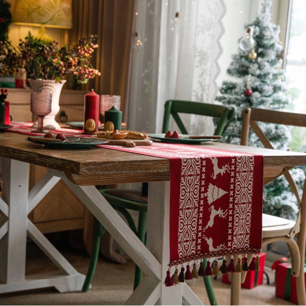 Christmas Table Runner Farmhouse Wedding Kitchen Dining Table Cloth Party Decor
