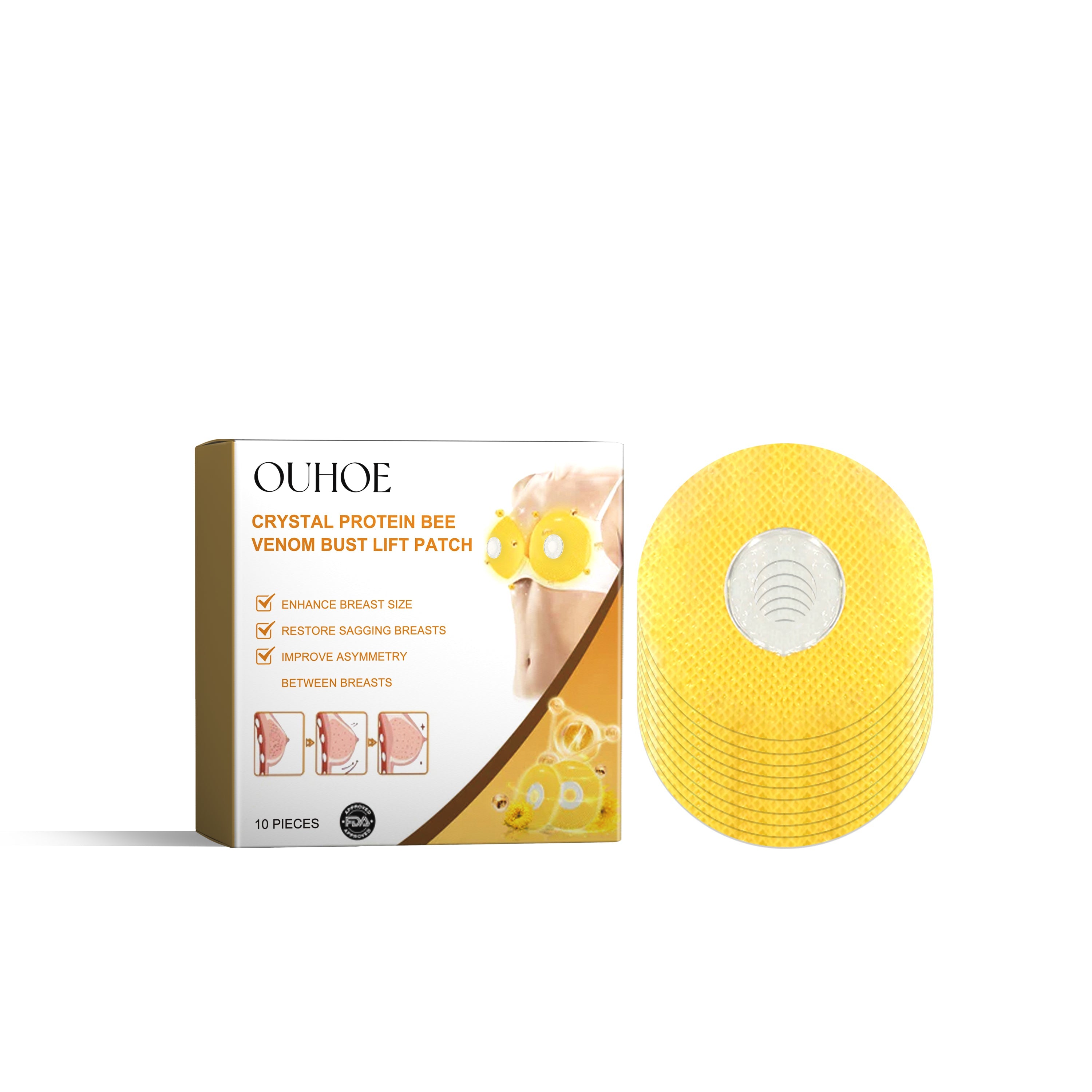 Crystal Protein Bee Venom Bust Lift Patch, Chest Care, Anti-Sagging, Firming, Moisturizing ,10pieces