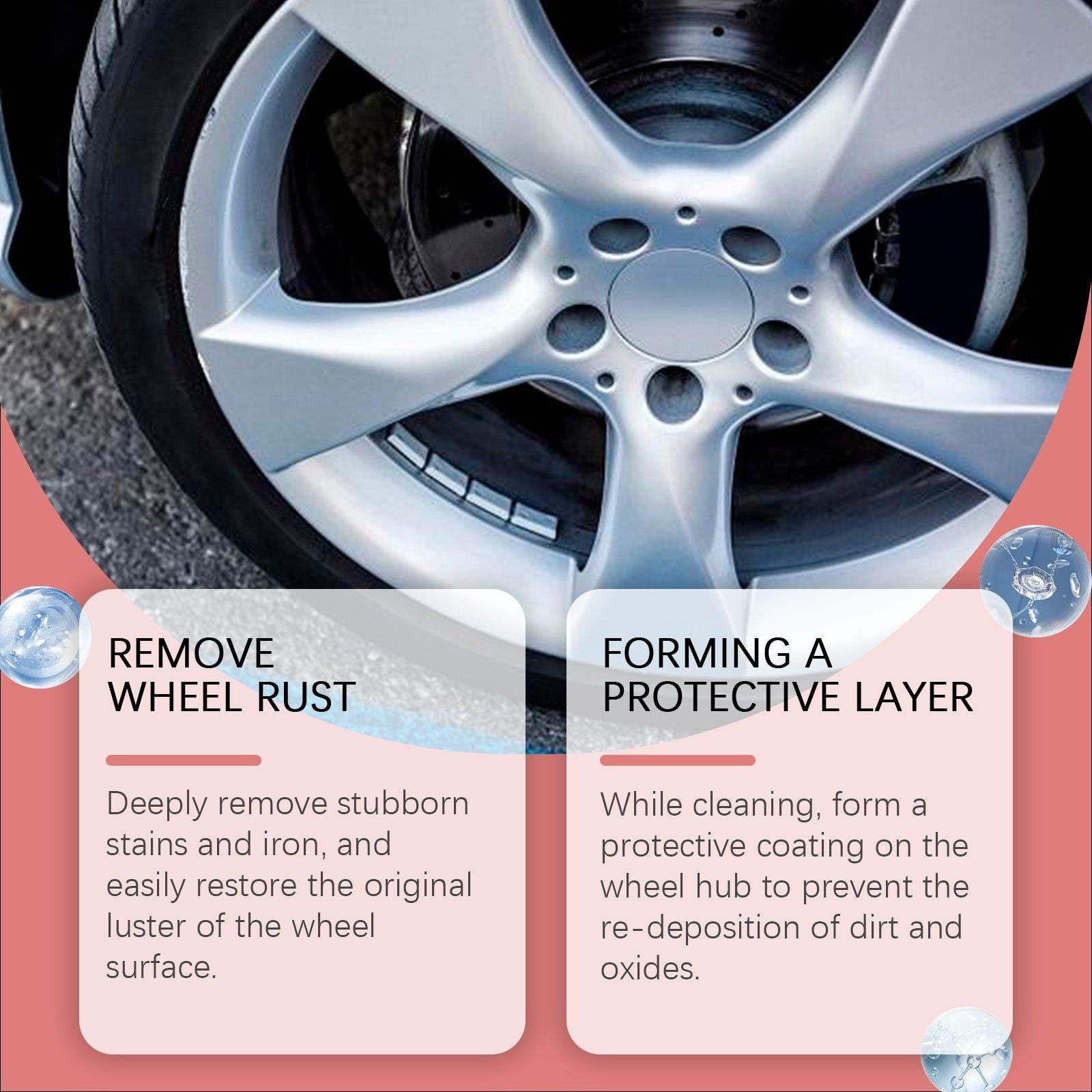 Car Wheel Rust Removal Cleaner, Tire Rim Cleaning Decontamination Oil, Easy & Safe Automotive Wheel Care ,120ml+ sponge *1+ towel *1