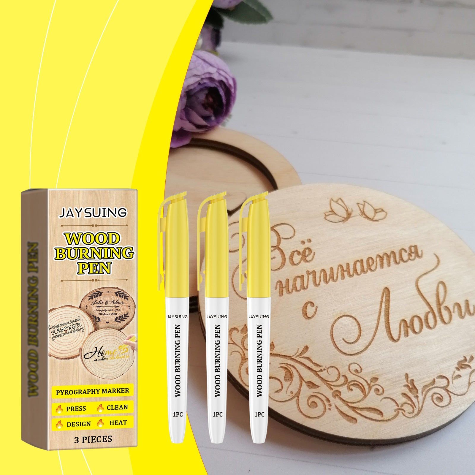 Create Stunning Wood Art with Pyrograph Marker, Easy DIY Wood Label Pen, Heat-Sensitive Wood Marker ,3 pieces