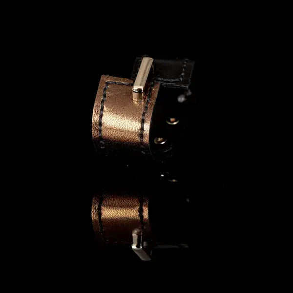 The Dark Bold Contrast Leather Cuff Black & Metallic Bronze