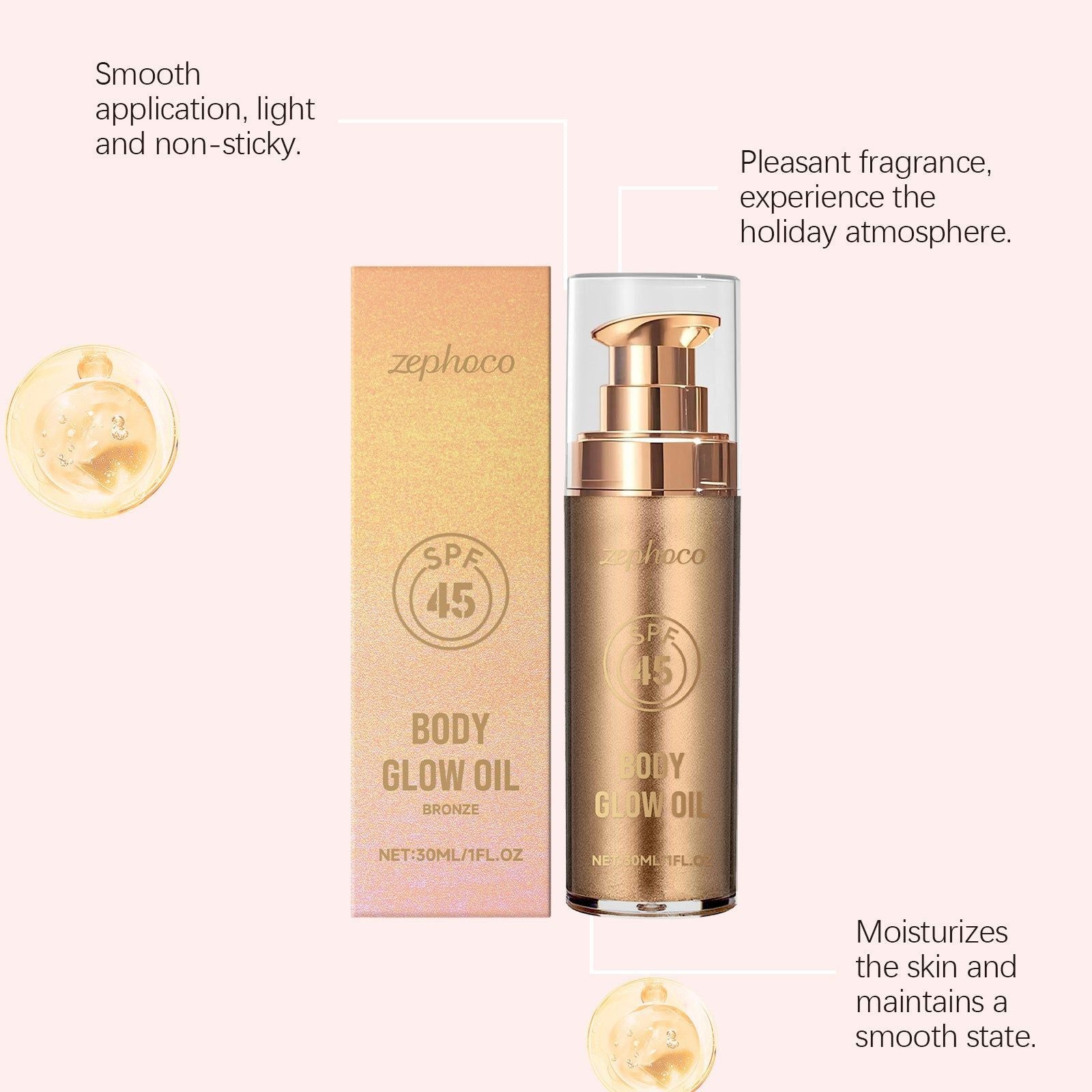 Copper Coconut Body Oil, Skin Care, Summer Glow, Moisturizing, Lustrous, Refreshing ,30ml