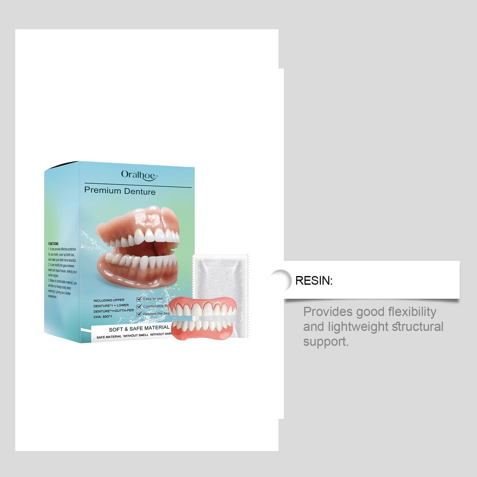 Oralhoe Premium Cosmetic Denture Set, Temporary Veneers for Smile Makeover, Upper & Lower Fake Teeth with Moldable Adhesive