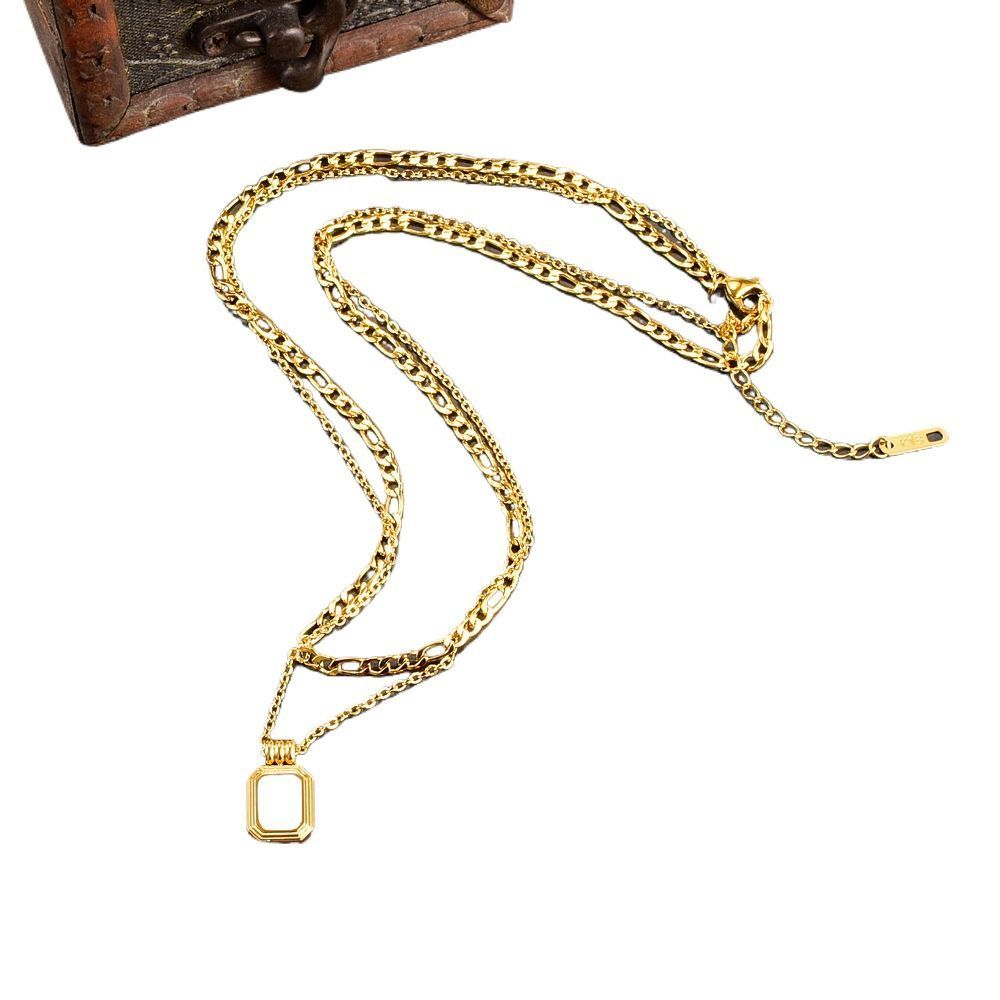 Women Layered Choker Necklace Chain Jewelry With Square Pendant