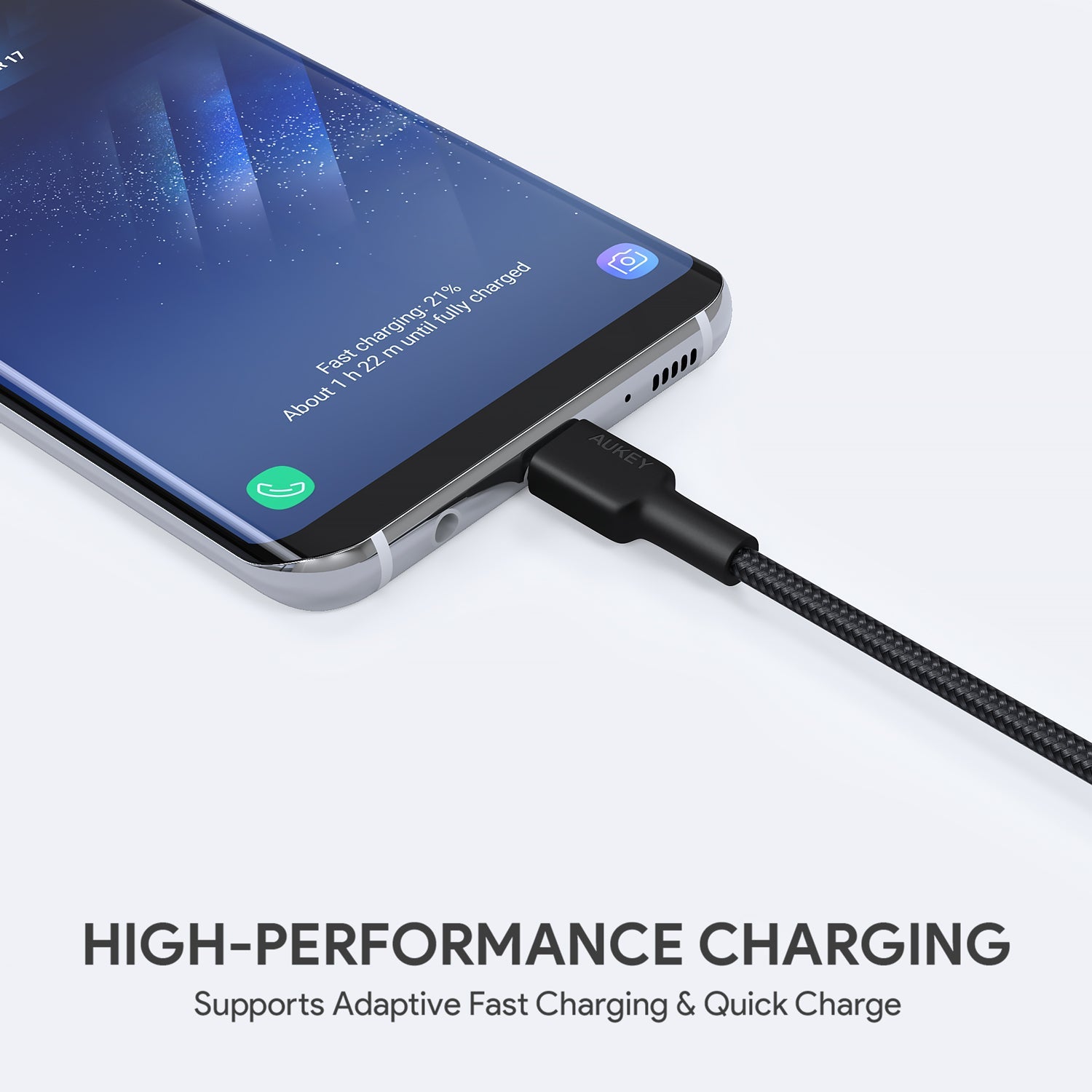 Aukey CB-CD30 USB A-C Nylon Braided Cable USB2.0  0.9m - Black
