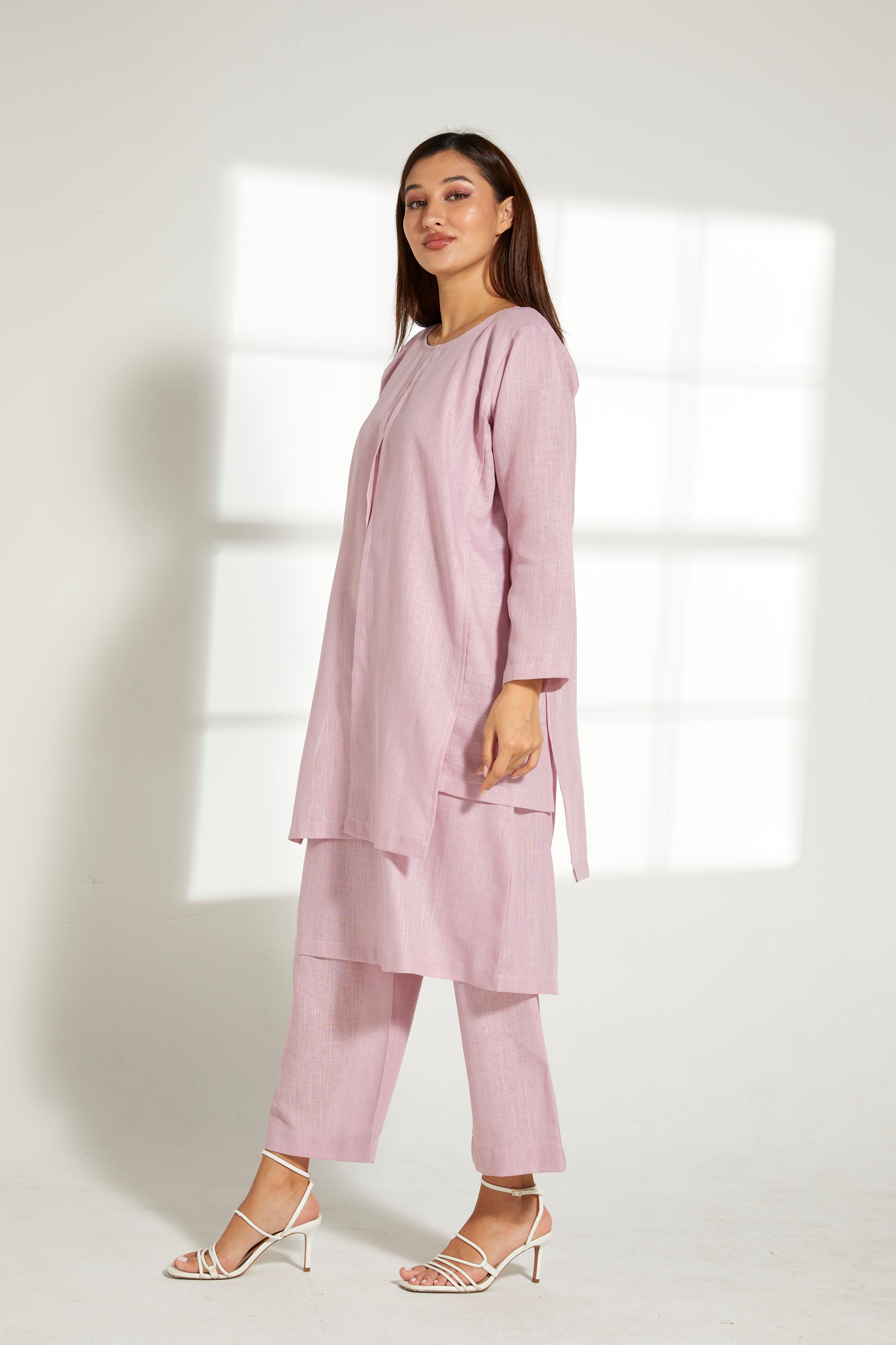 MOiSTREET Pink Linen Fabric Top and Pants Set