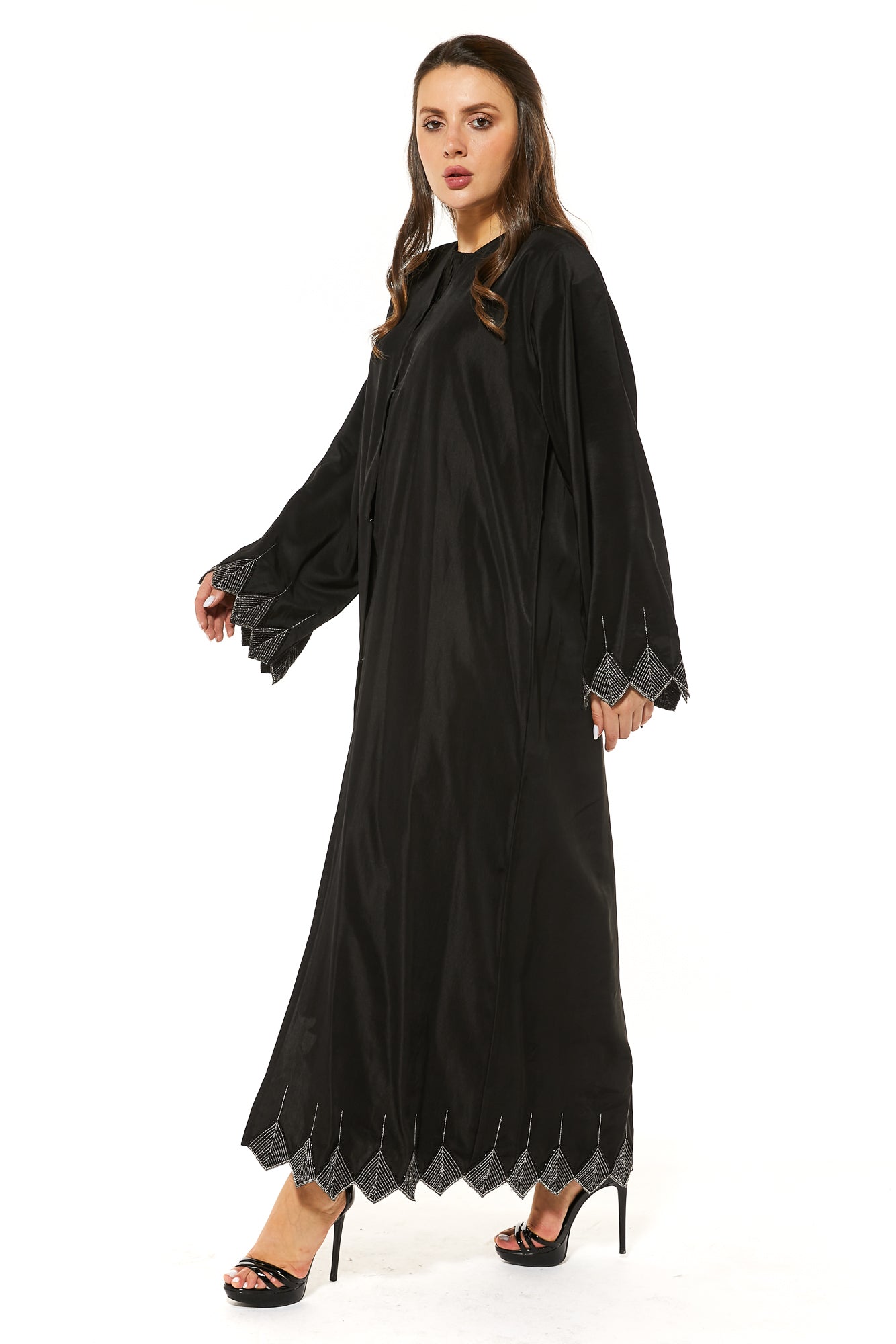MOiSTREET Black Abaya with Tatreez and Handwork embellishment
