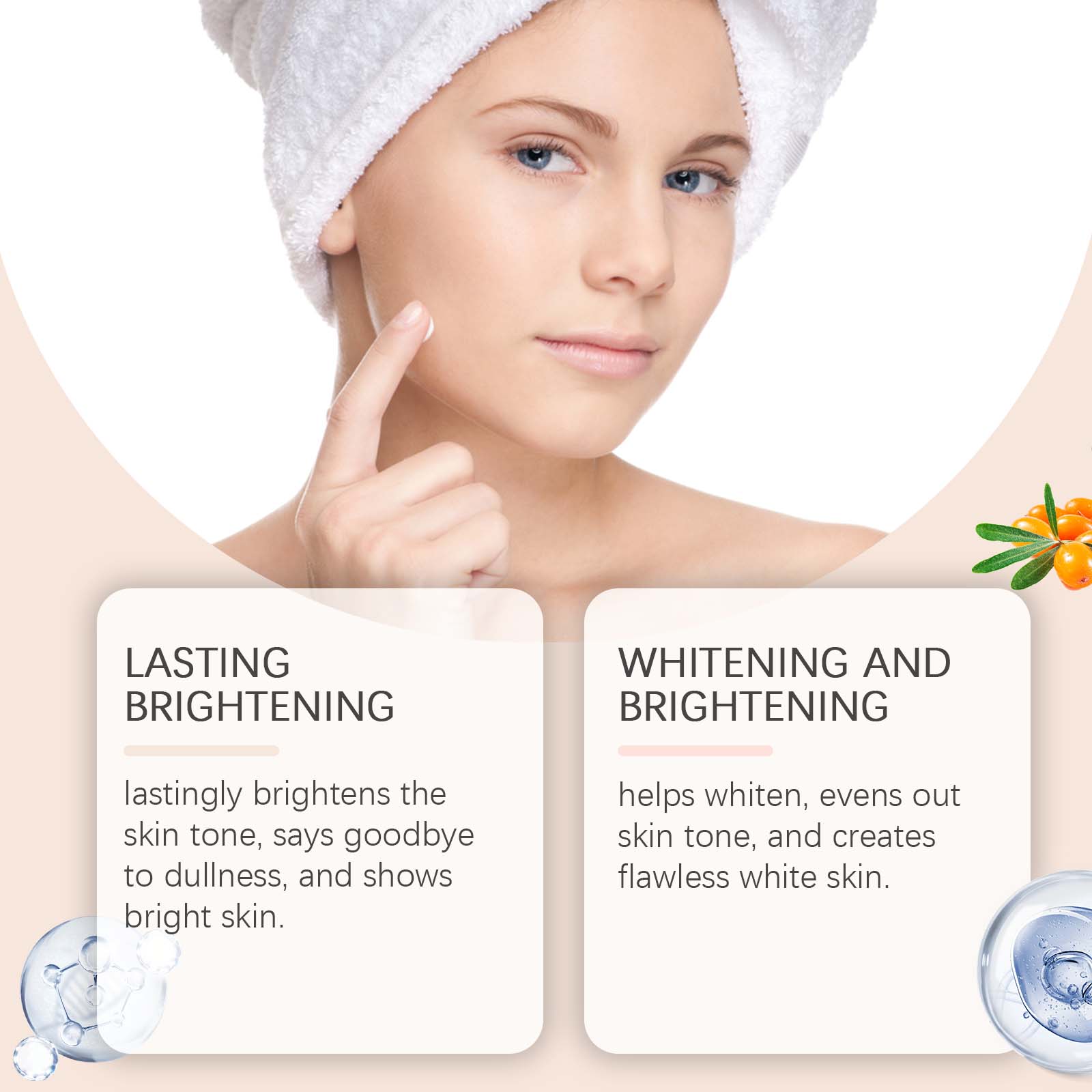 Natural Moisturizing Brightening Face Cream, Glutathione, Vitamin C, Sea Buckthorn ,30g