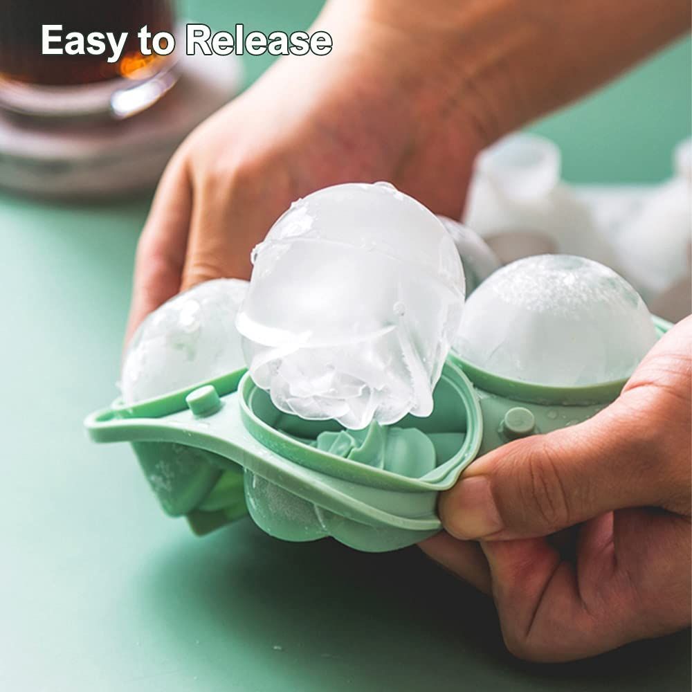4 Cavity Ice Cube Trays 3D Silicone Rose Ice Tray Mold With Removable Funnel-Shaped Lid
