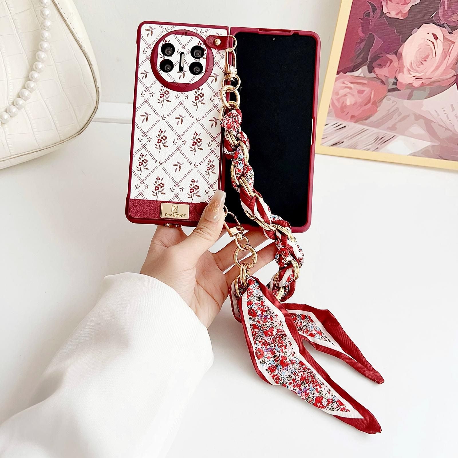 Luck Flower Pattern Strap Case For Huawei Mate X5
