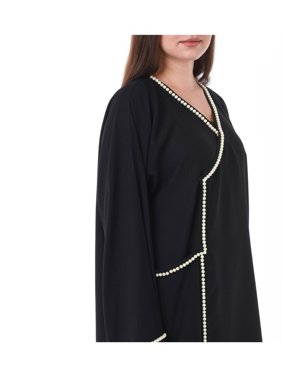 MOiSTREET Black Abaya with Hand Pearl Work