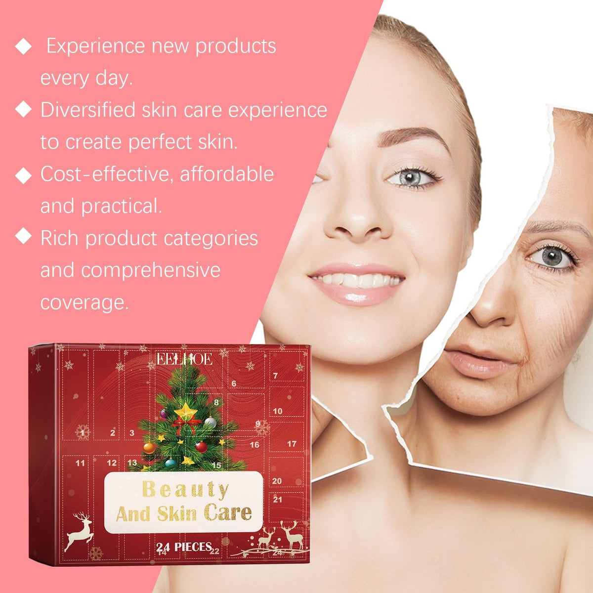 صندوق مفاجأة «Grid Beauty» المكون من 24 قطعة، مفاجأة للعناية بالبشرة، ترطيب، مكافحة الشيخوخة، مجموعة واحدة