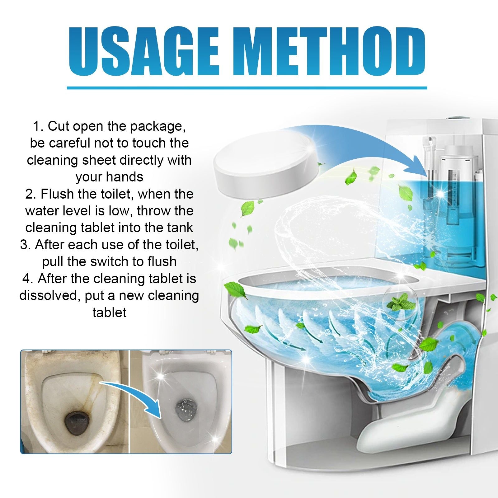 Automatic Toilet Cleaner Tablets, Deep Cleaning, Fresh Odor, Easy to Use ,10pcs