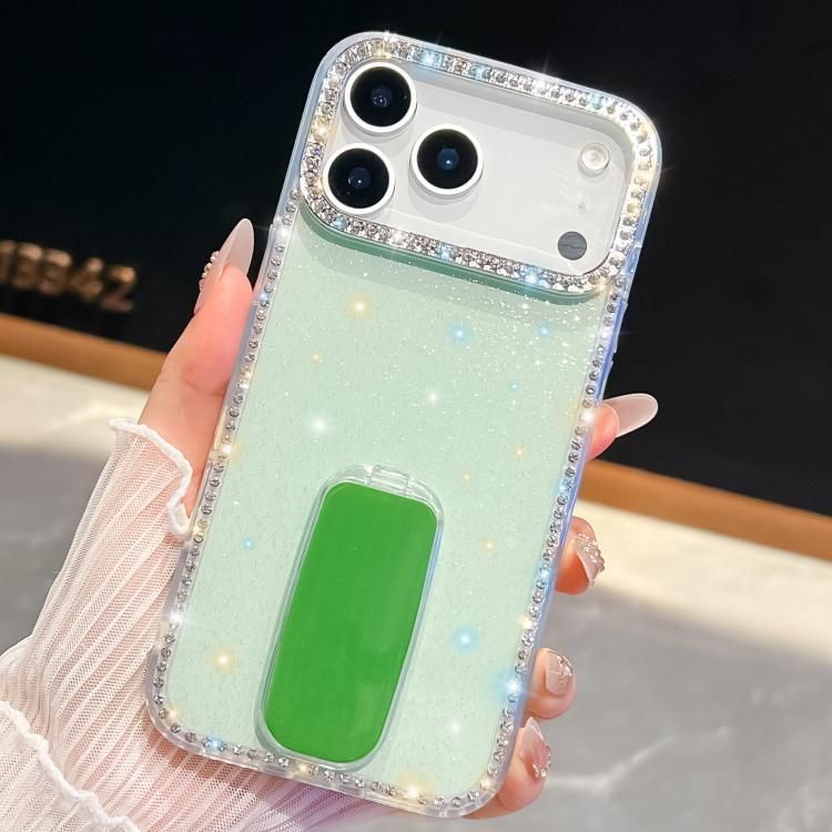 For iPhone 18 Pro Max / iPhone 17 Pro Max Rhinestone Glitter TPU 4-corners Anti-fall Phone Case with Holder