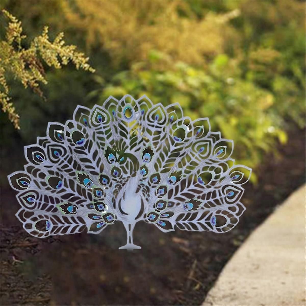 Metal Peacocks Garden Stake,Yard Art Peacocks Statue Decorative,Green
