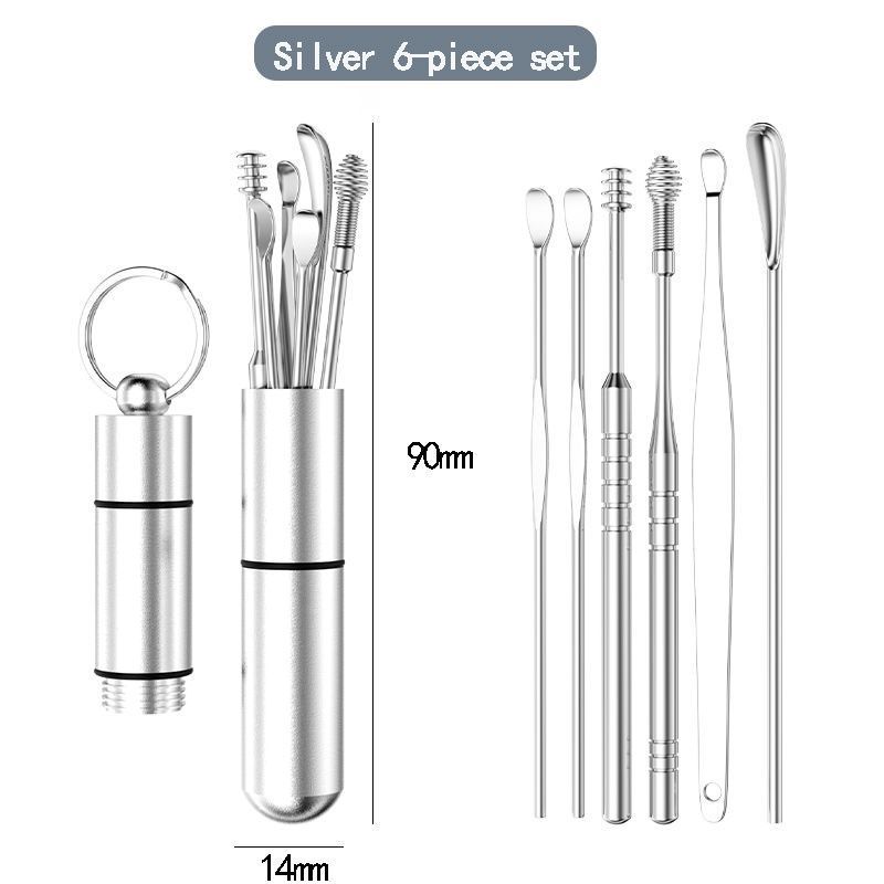 6pcs Ear Wax Pickers Kit Stainless Steel Ear Wax Remover Ear Pick Cleaner Spoon Tools