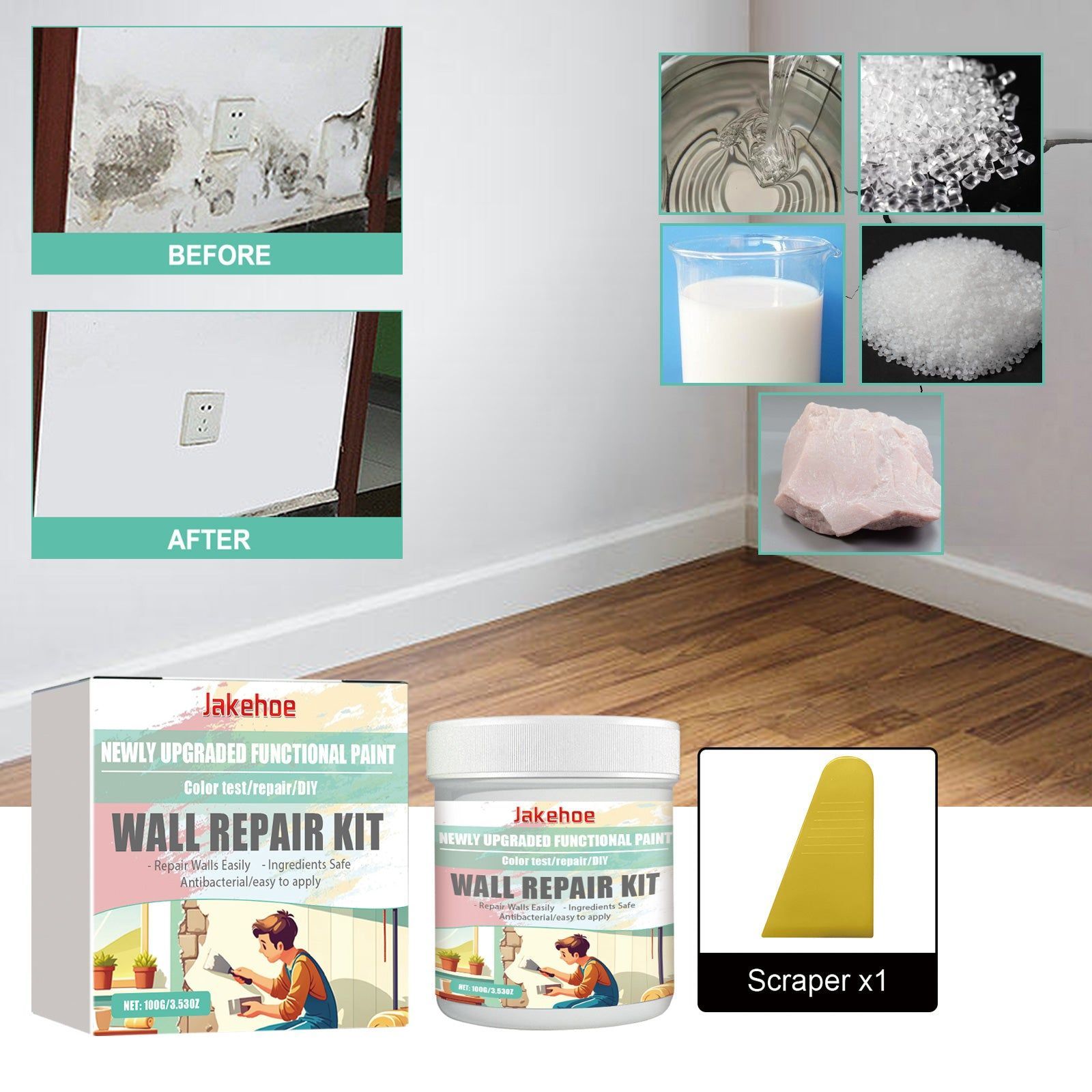 Fast Wall Repair Kit, Fix Stains, Cracks, Graffiti, Mildew, Easy DIY Restoration ,100g