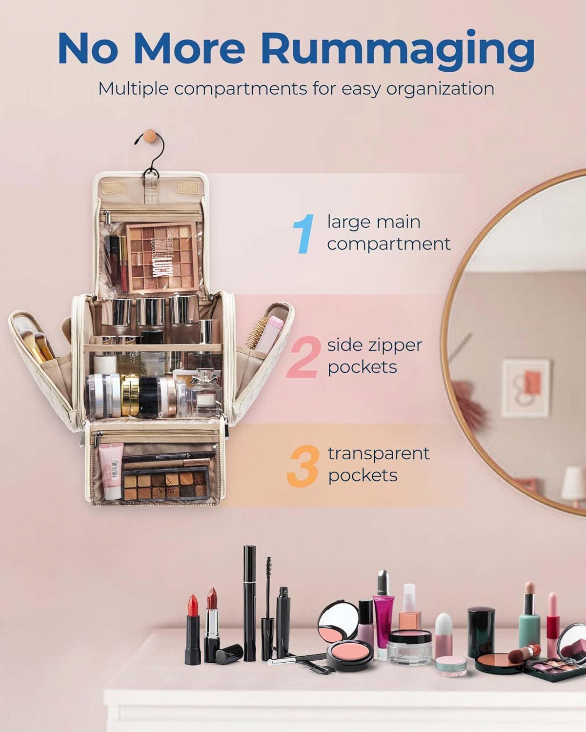 Makeup Bag Large Capacity Portable Organizer Travel Case for Toiletries Cosmetics