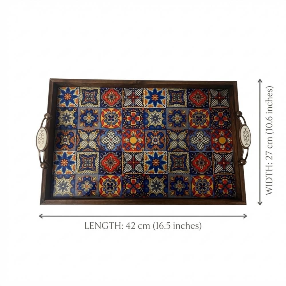 Handmade Wooden Tray, Turkish Tile Pattern, Ottoman Coffee Table Decor