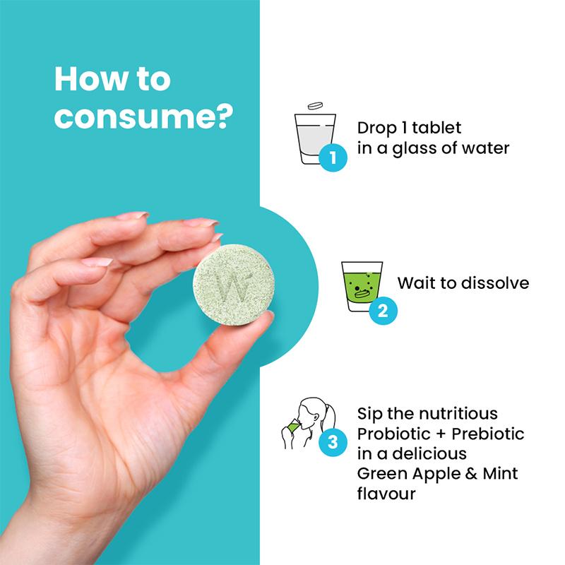 Wellbeing Nutrition 18 Billion CFU Probiotic + Prebiotic Effervescent Tablets - Green Apple & Mint
