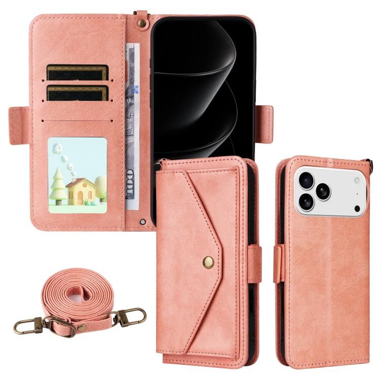 For iPhone 18 Pro Max / iPhone 17 Pro Max Multi-card Slots Crossbody Cowhide Leather Phone Case