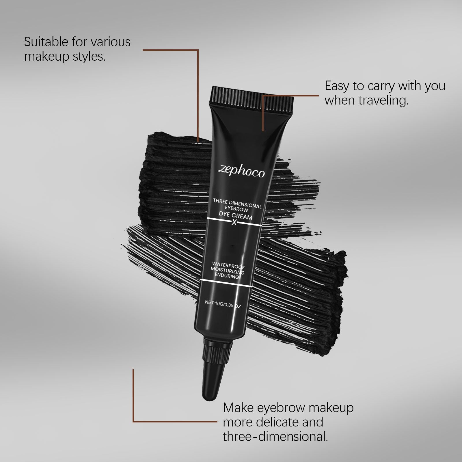 10g Black Eyebrow Pomade with Brush and Waterproof Brow Cream