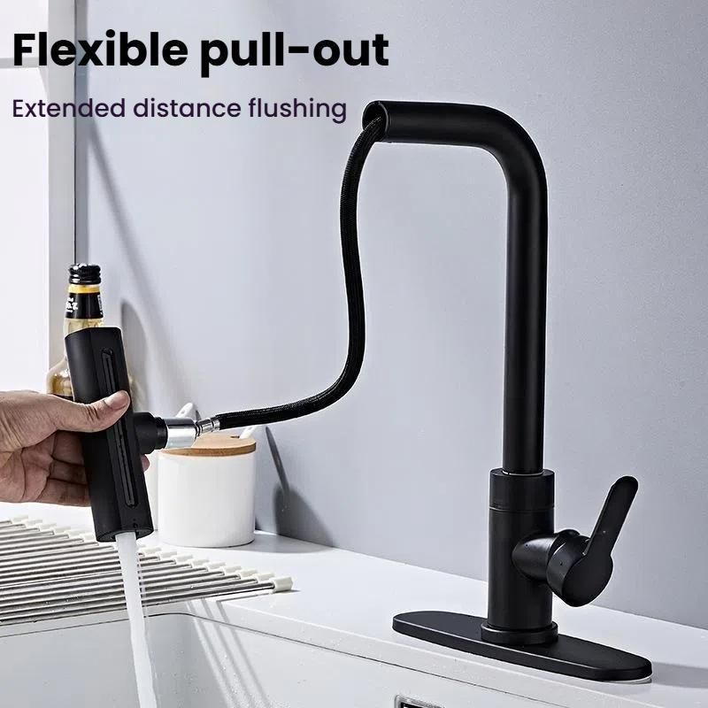Pull-out 4 Modes Waterfall Kitchen Faucet Waterfall Black