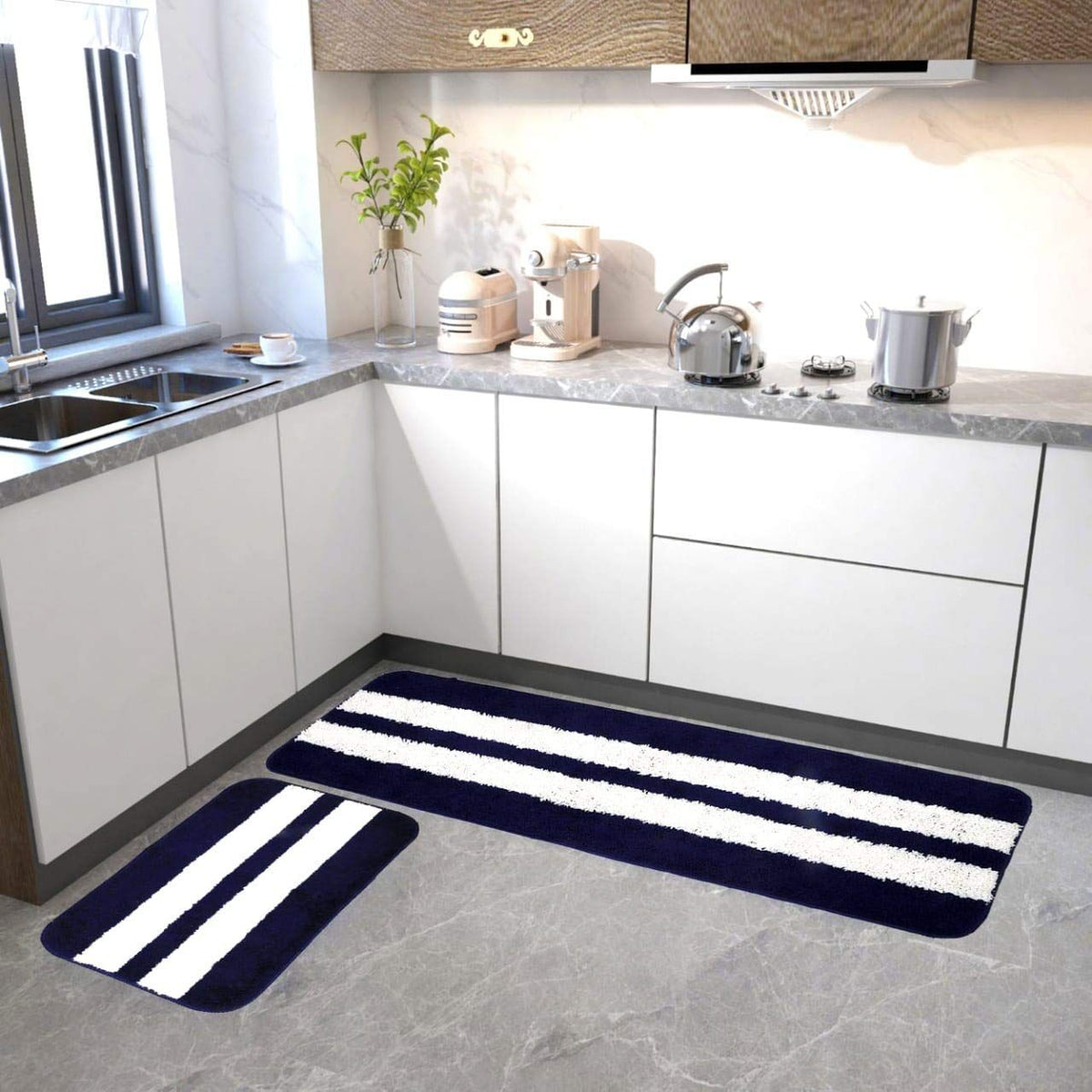 AIESY® Set of 2 pcs Soft Anti Slip Runner Quick Dry Bath Mat
