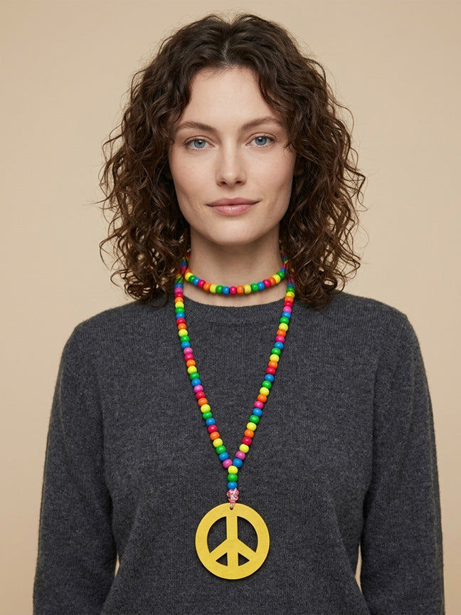 ZÉNA O Long necklace peace and love wooden beads