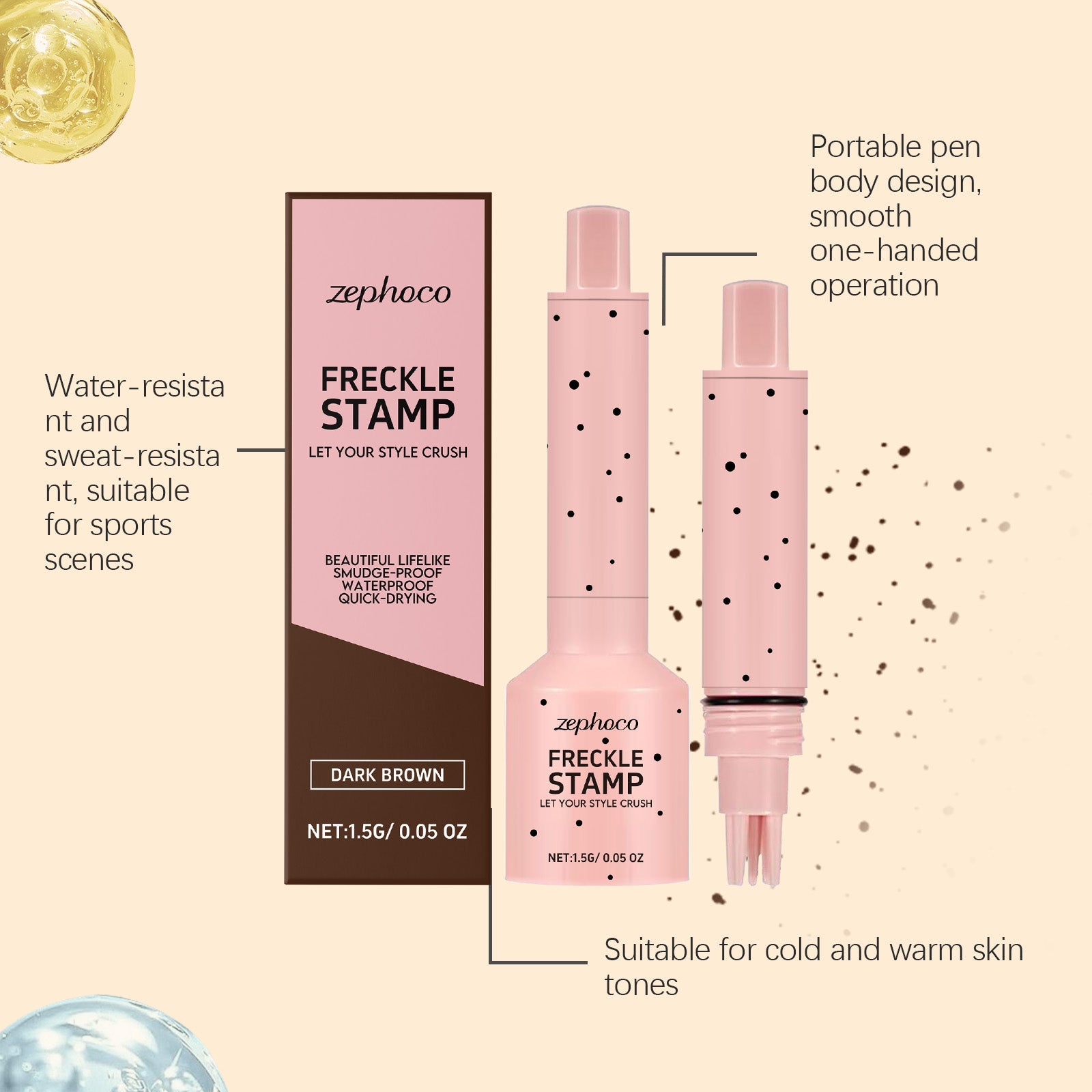 Dark Brown Face Makeup Freckle Stamp Pen, Quick-Dry, Natural Matte, Portable ,1.5g