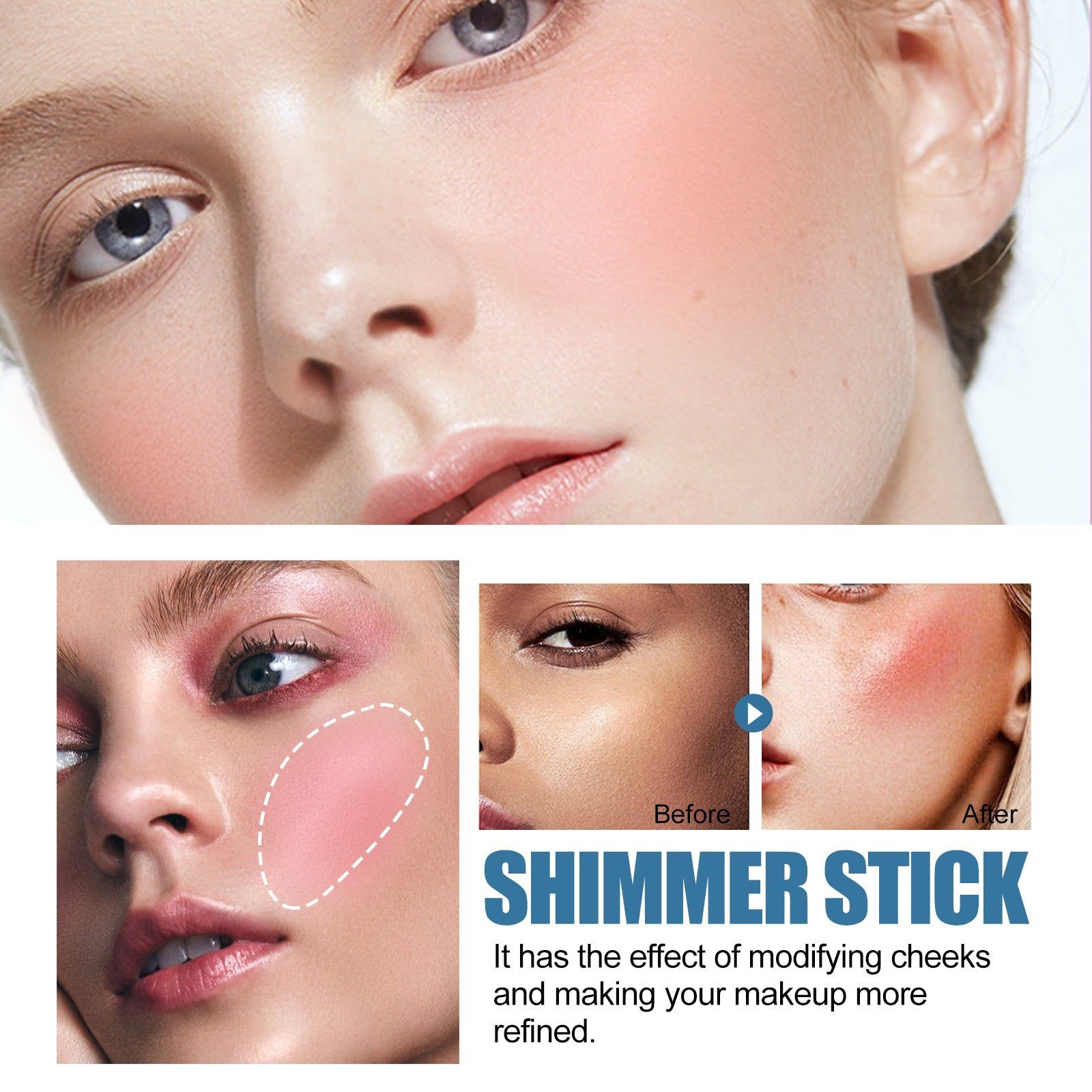 Blush Stick, Natural Waterproof Contouring, Lightweight, 3D Brightening, Makeup Essential ,7g