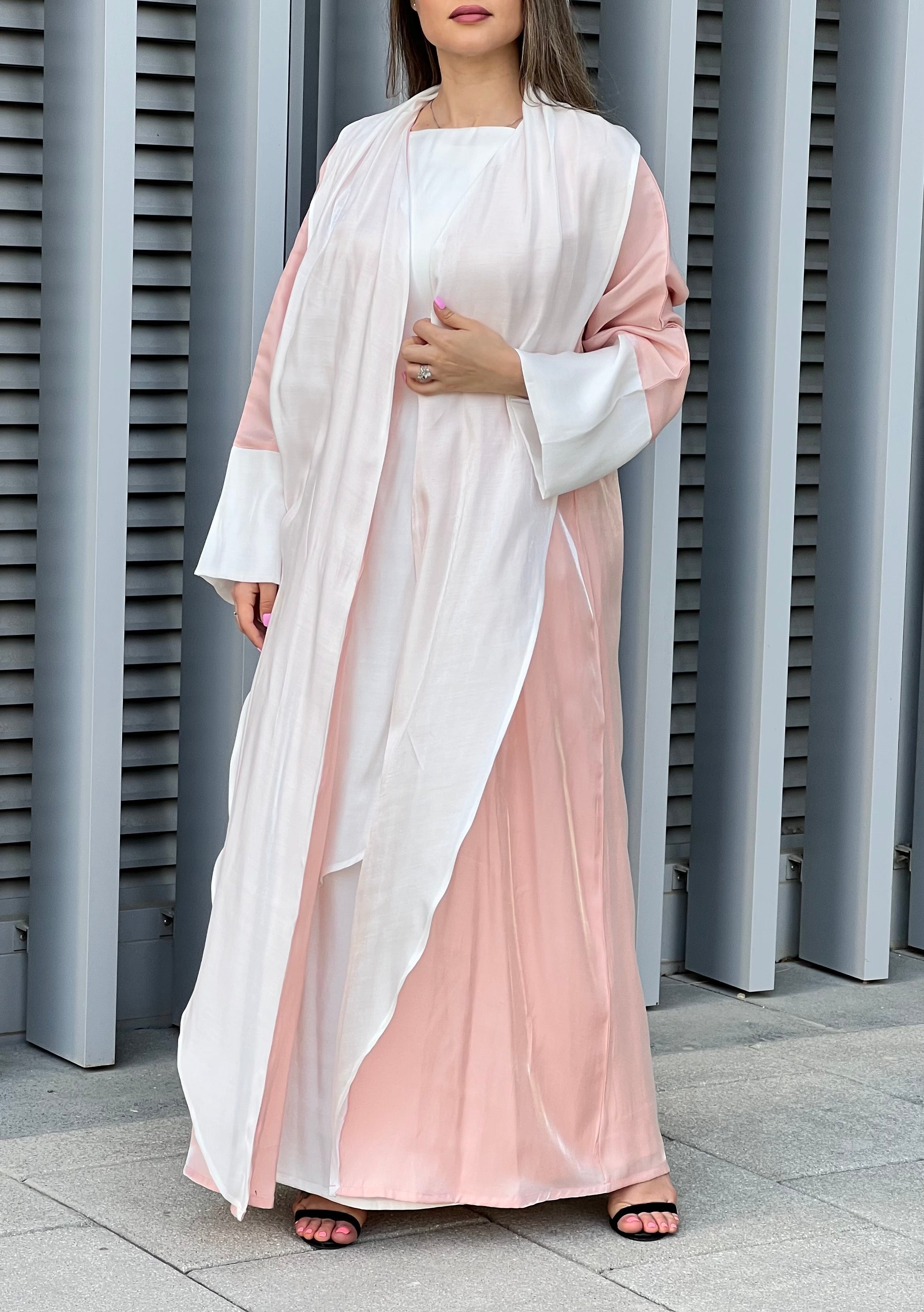 MOiSTREET Rotana Shimmer  Abaya Set With Under Dress And Sheila