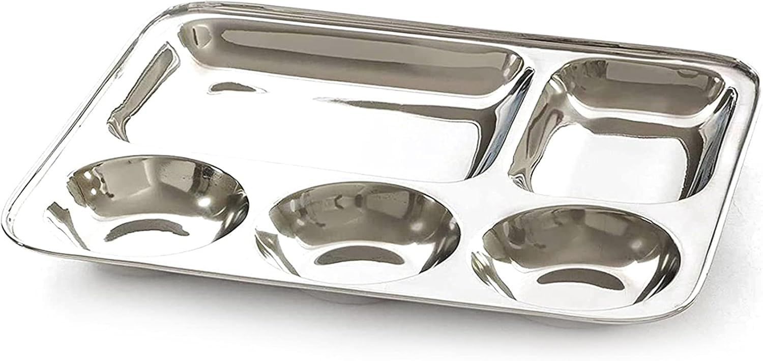 6 Pc Stainless Steel 5 in 1 Partition Dinner Plates Premium Set