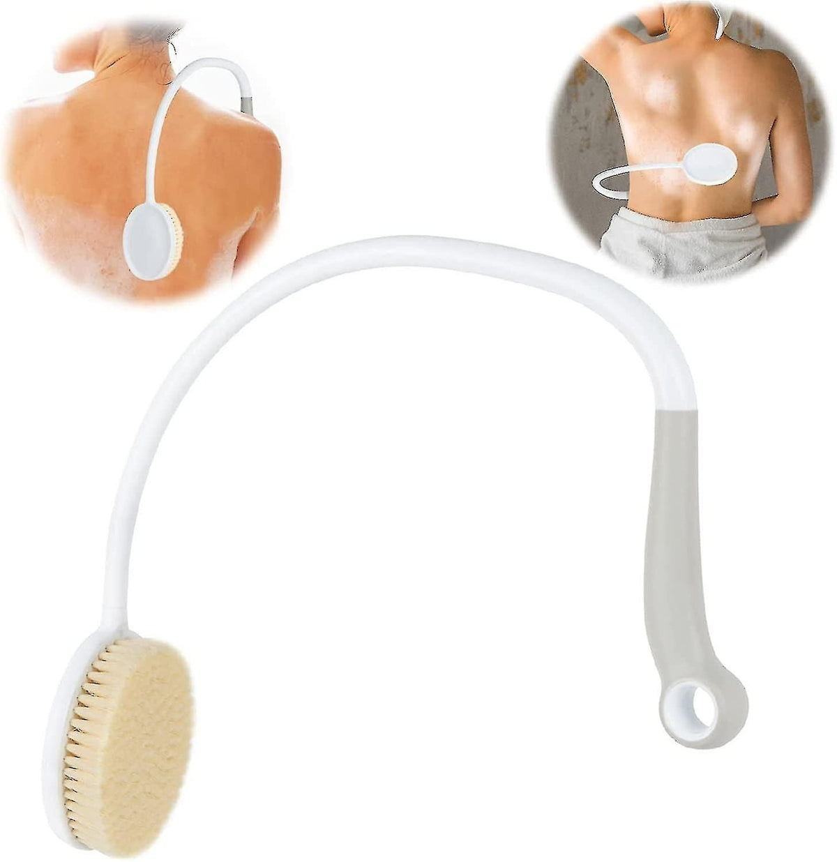 Long Handle Curved Back Bath Brush With Soft Bristles and Hanging Hook