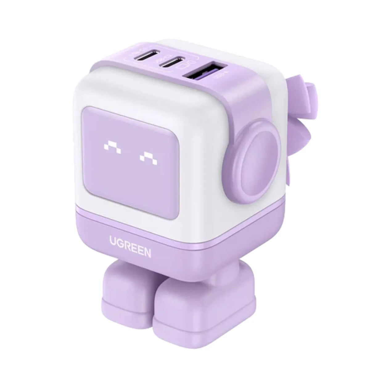 UGreen Nexode RG 65W 3-Port GaN Fast Wall Charger, Robot Design with LED Display, Purple, 35292