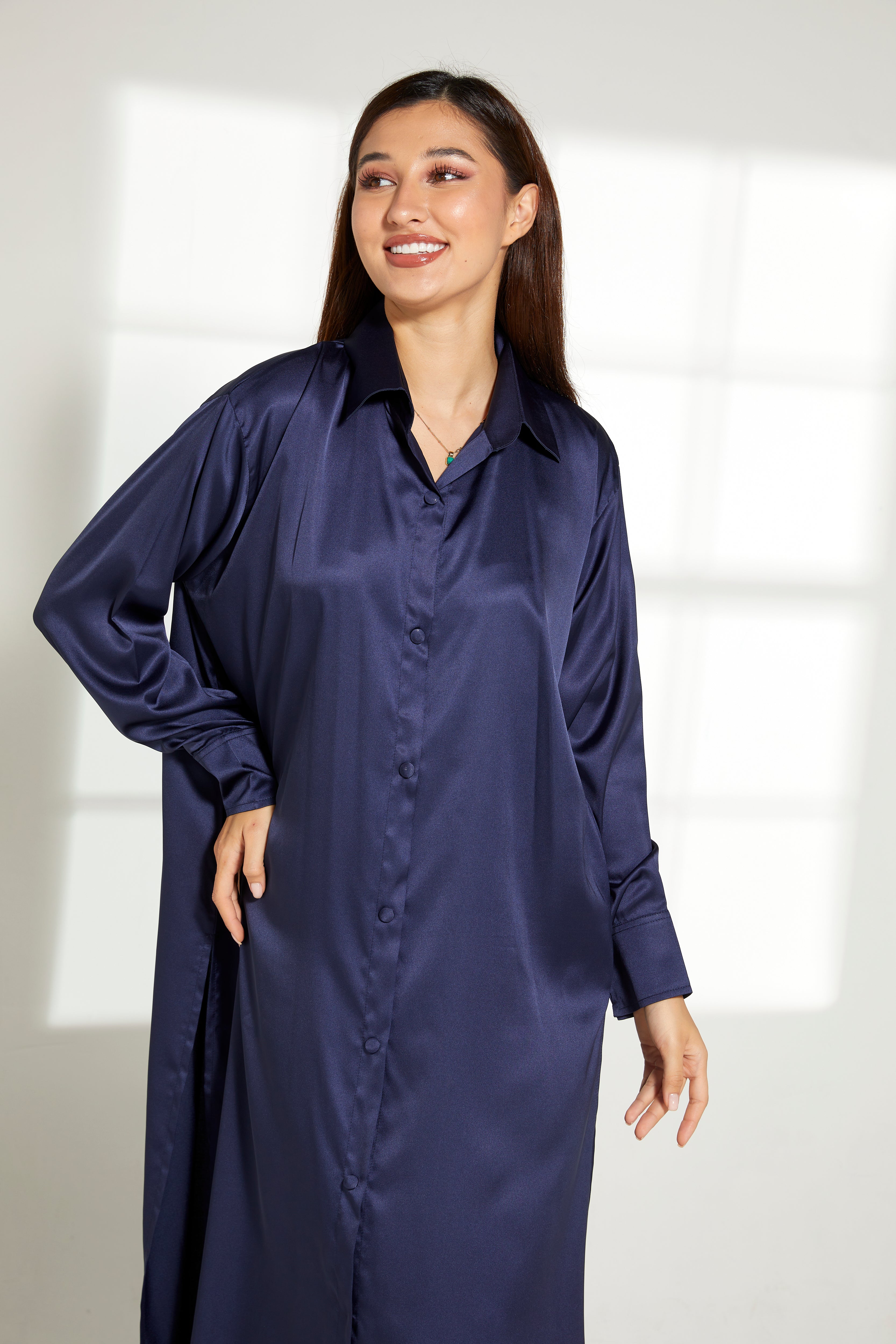 MOiSTREET Navy Silk Fabric  Top and Pants Set