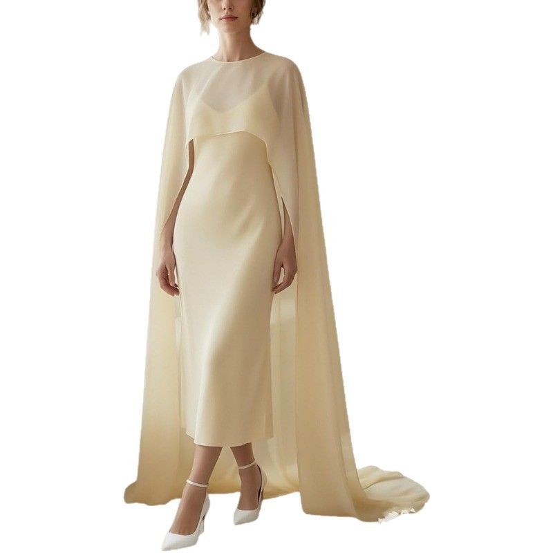 Ivory Chiffon Cape Shawl for Women Wedding Evening Dress