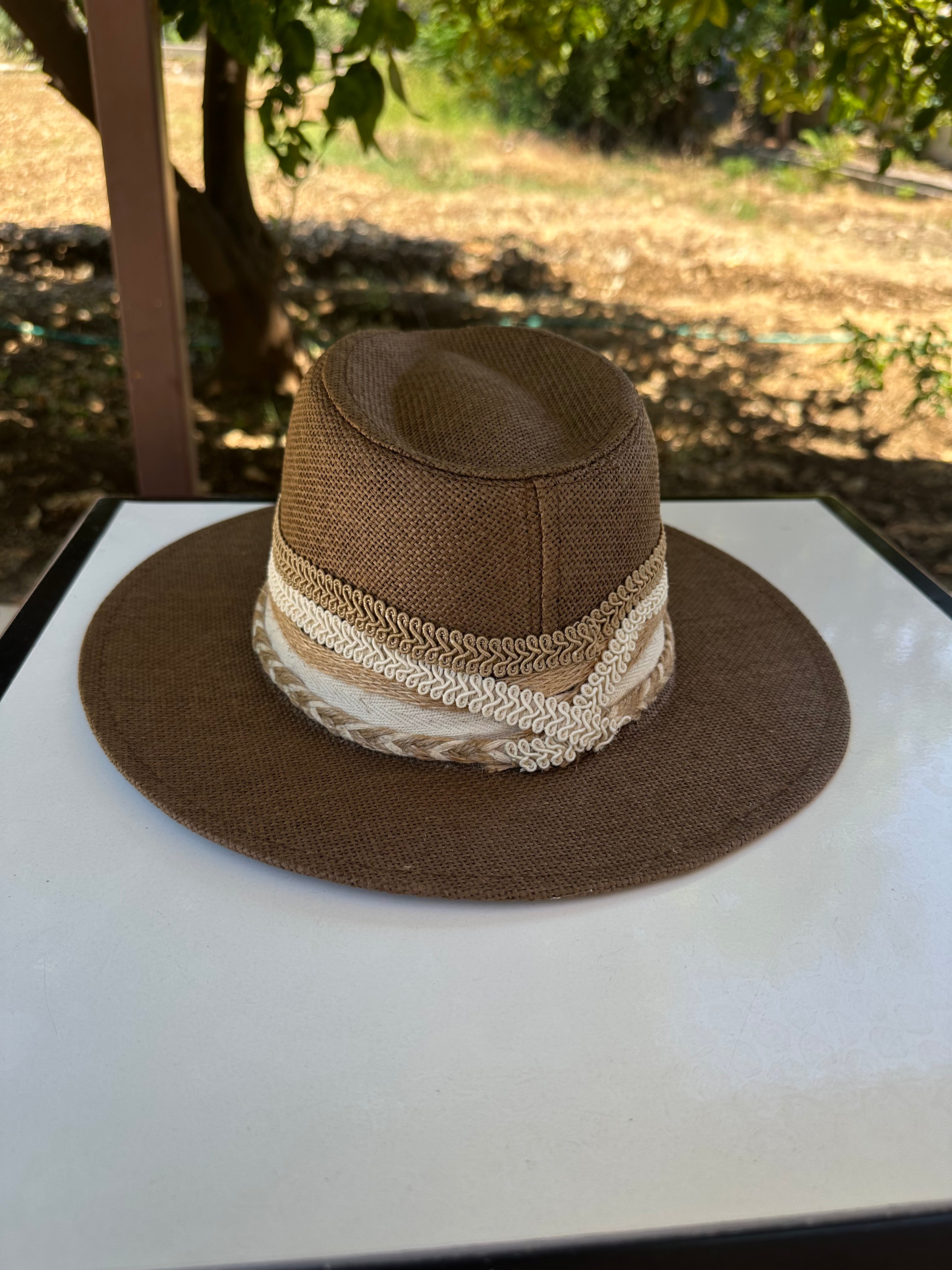 By Rita Raphael Brown Starfish Charm Straw Hat
