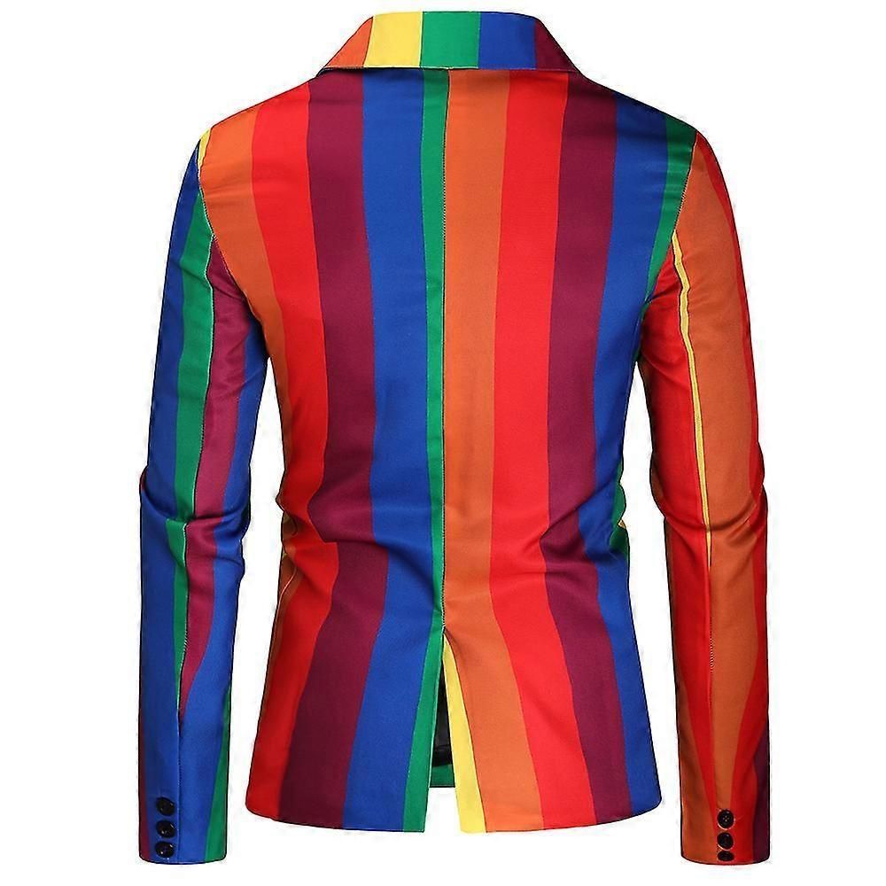 Men's Casual Colorful Striped One Button Slim Fit Carnival Jacket zxin